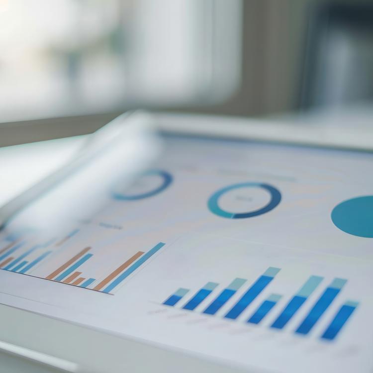  bar graphs and pie charts on a smart device